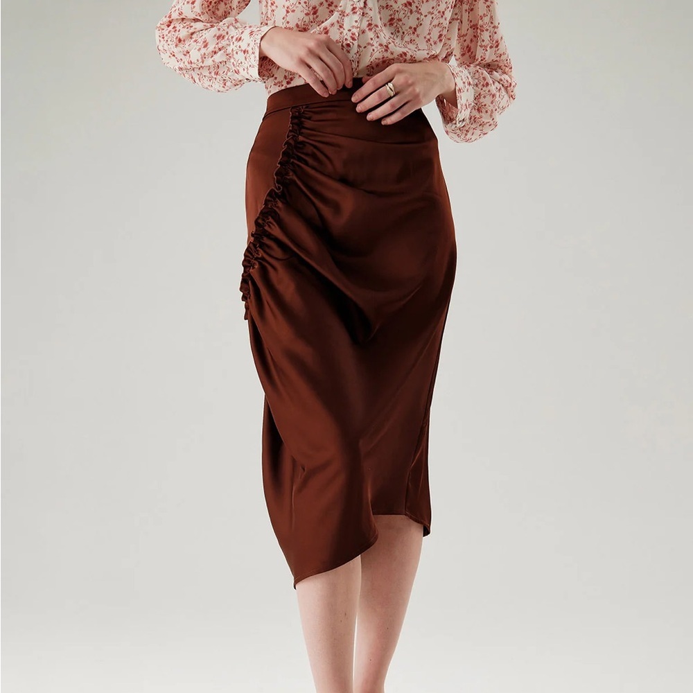 RIHOAS Coffee Ruched Pencil Midi Skirt XL